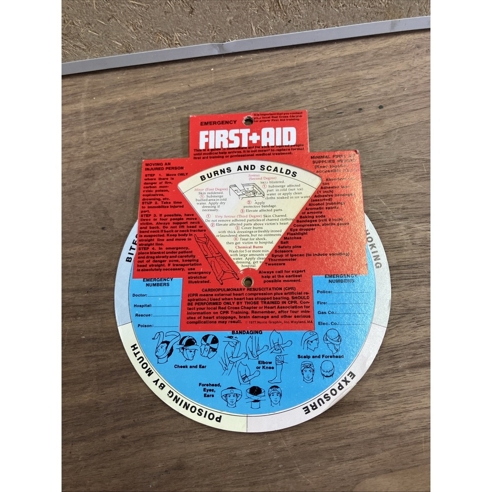 Vintage 1977 Emergency First +‎ Aid Dial Wheel Card